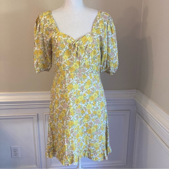 FAITHFULL THE BRAND Agathe Yellow Floral Mini Dress - Picture 2 of 12
